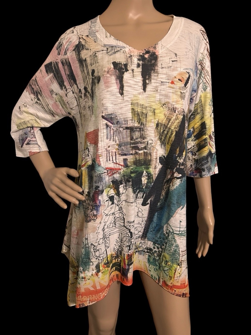 Inoah abstract city scene novelty all over print Lagenlook tunic top Women M